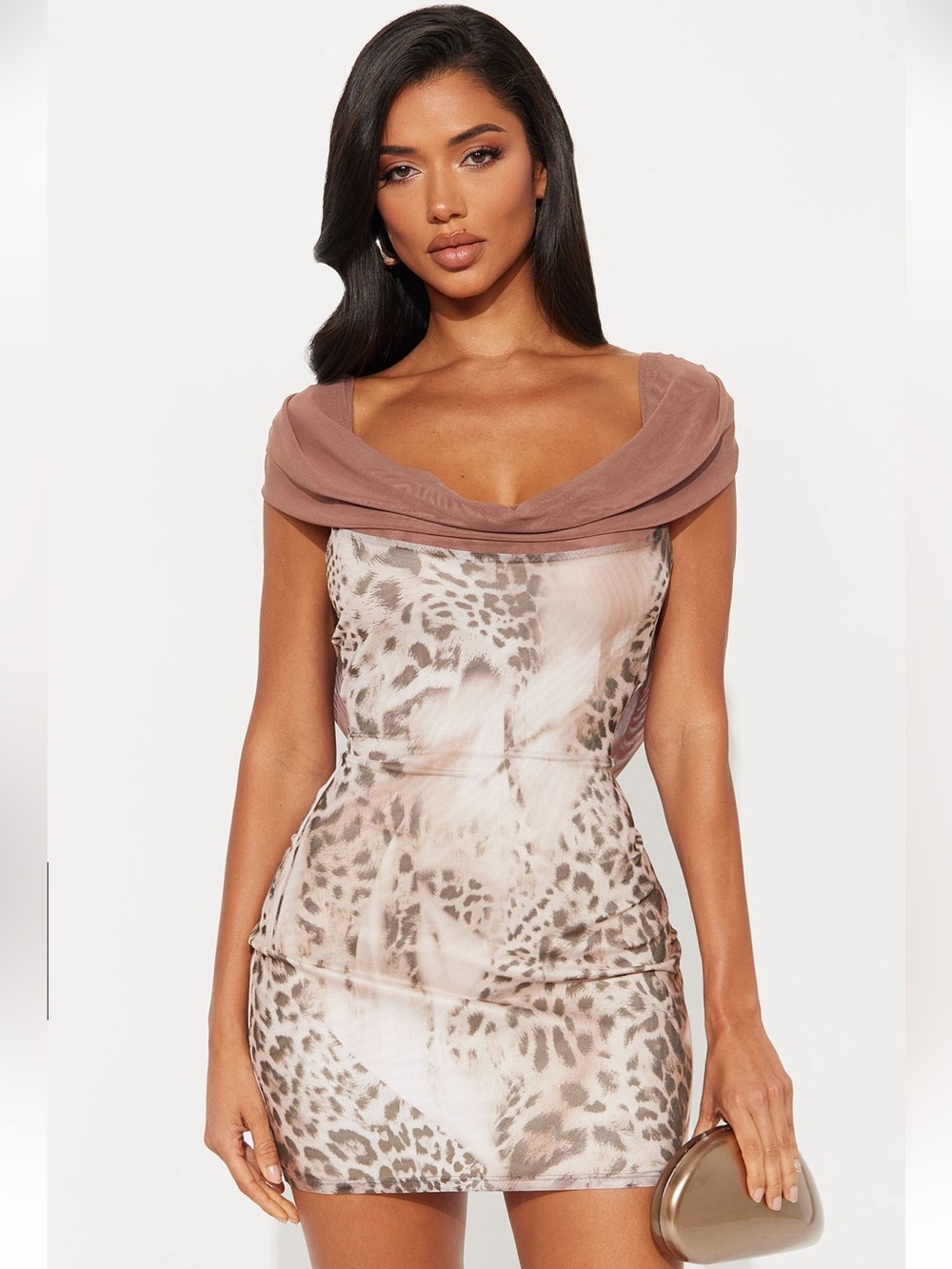 Fashion Nova Brown/Combo Radiating Vibes Mini Dress - Size L